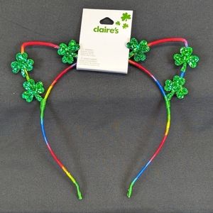 Claire's St. Patrick's Day 4 Leaf Glitter Clover and Rainbow Cat Ear Headband